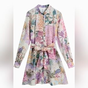 Zara Floral Linen Button Down Dress